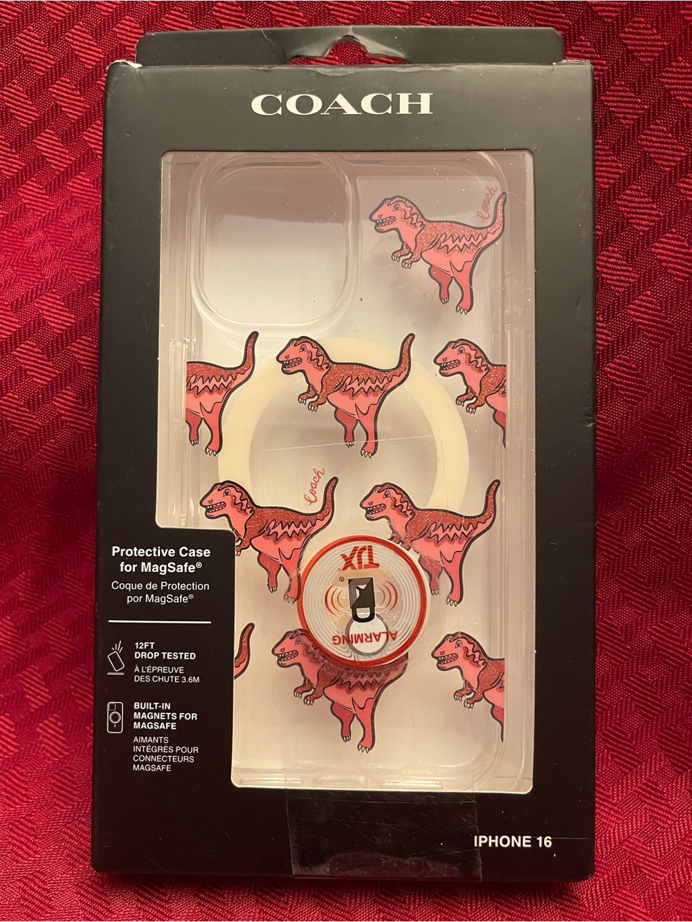 COACH Clear iPhone 16 Case with Pink Dino Pattern